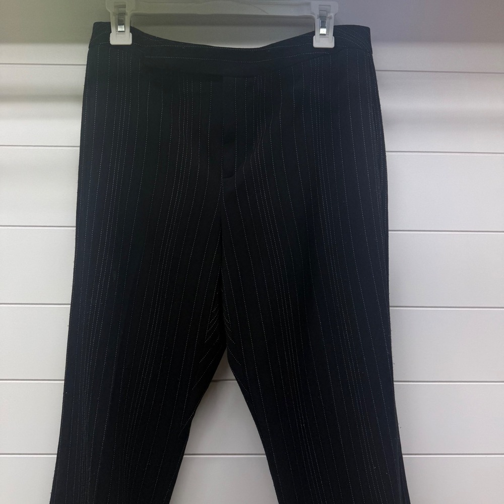 Hillard & Hanson Black Pinstripe Dress Pants Womens 12P Petite Business Trousers